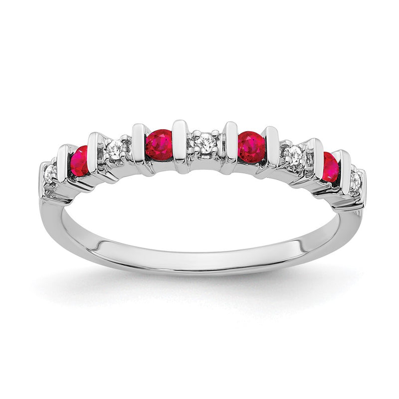 14k White Gold Ruby and Real Diamond Band