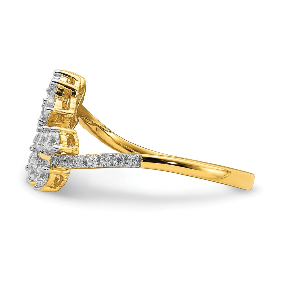 Solid 14k Yellow Gold Simulated Ruby and CZ Leaves Bypass Ring
