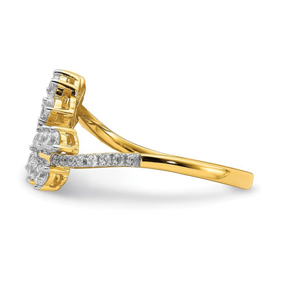 Solid 14k Yellow Gold Simulated Ruby and CZ Leaves Bypass Ring