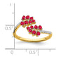 Solid 14k Yellow Gold Simulated Ruby and CZ Leaves Bypass Ring