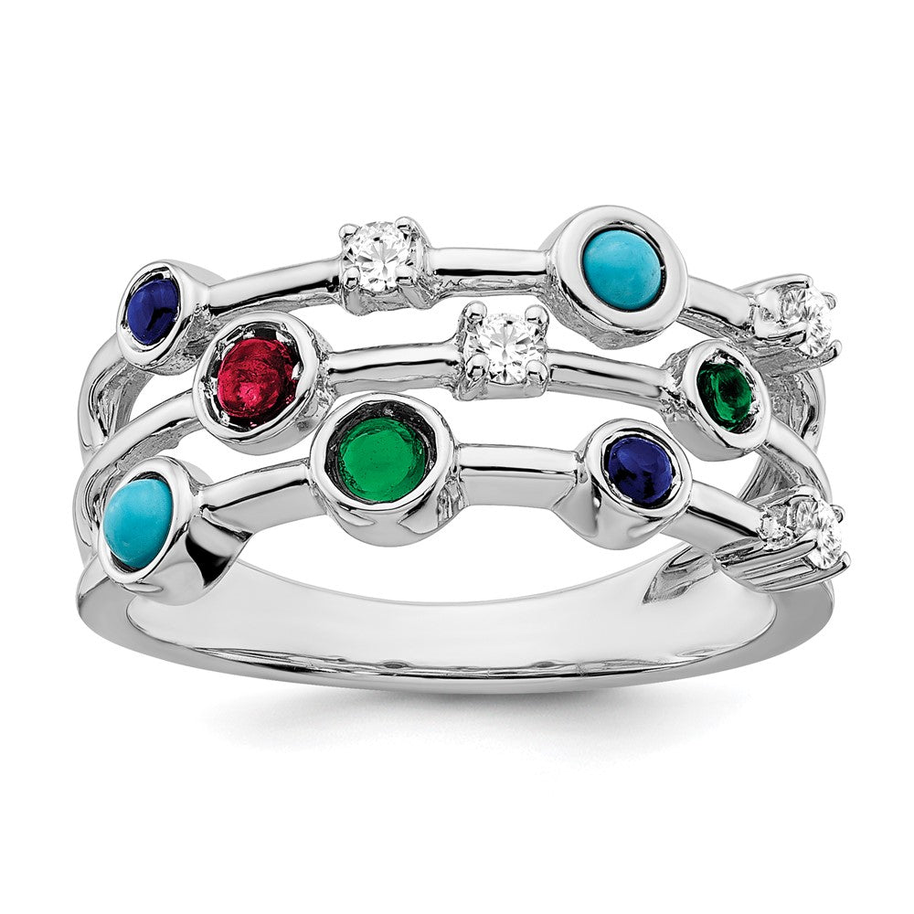 Solid 14k White Gold Gemstone and Simulated Turquoise Ring