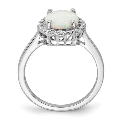 14k White Gold Created Opal and Real Diamond Halo Ring