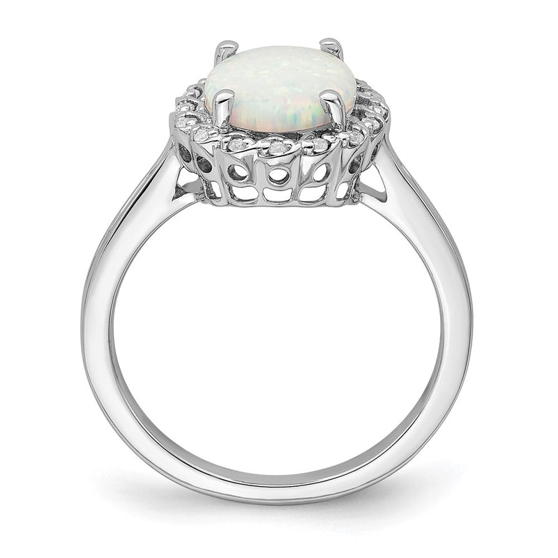 14k White Gold Created Opal and Real Diamond Halo Ring
