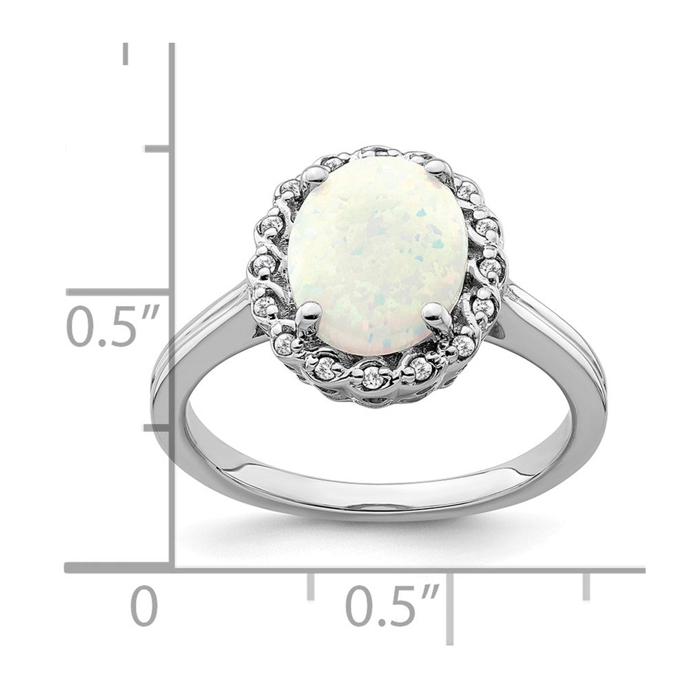 14k White Gold Created Opal and Real Diamond Halo Ring