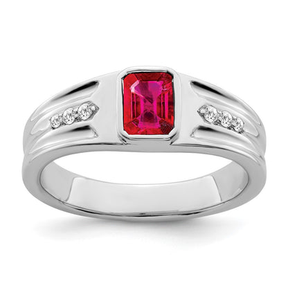 14k White Gold Ruby and Real Diamond Mens Ring