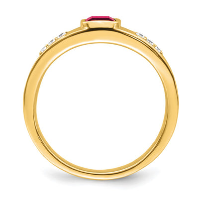 14K Yellow Gold Ruby and Real Diamond Mens Ring