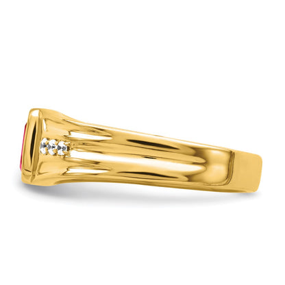 14K Yellow Gold Ruby and Real Diamond Mens Ring