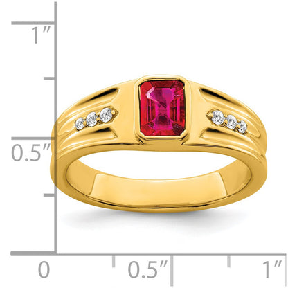 14K Yellow Gold Ruby and Real Diamond Mens Ring