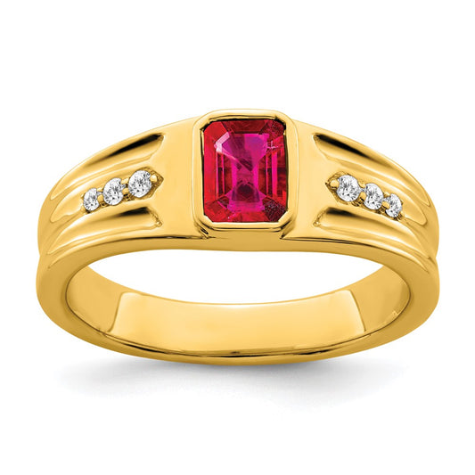 14K Yellow Gold Ruby and Real Diamond Mens Ring