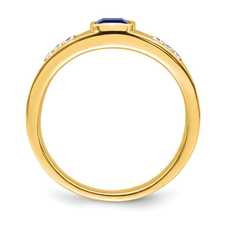 14K Yellow Gold Sapphire and Real Diamond Mens Ring