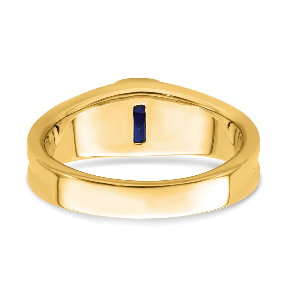 14K Yellow Gold Sapphire and Real Diamond Mens Ring