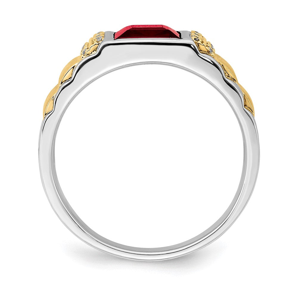 14k Two-Tone Gold Created Ruby and Real Diamond Mens Ring