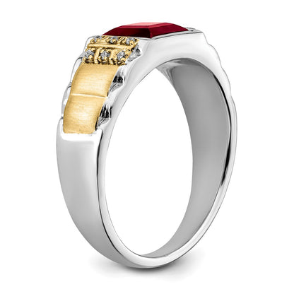 14k Two-Tone Gold Created Ruby and Real Diamond Mens Ring