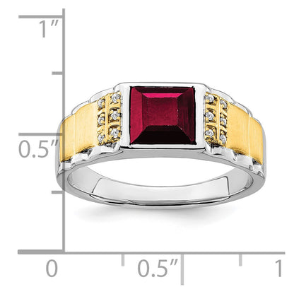14k Two-Tone Gold Created Ruby and Real Diamond Mens Ring