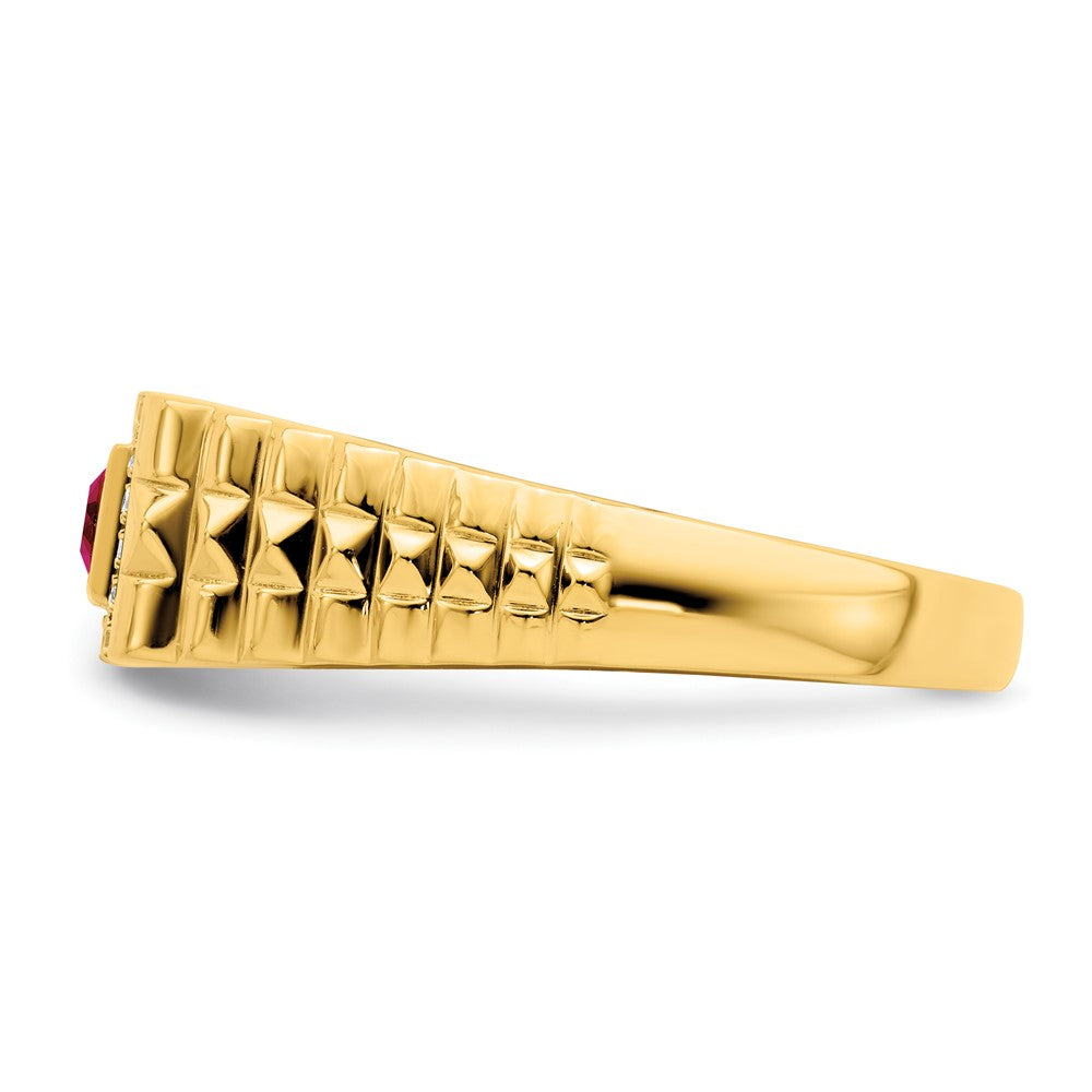 14K Yellow Gold Square Ruby and Real Diamond Mens Ring