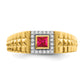 14K Yellow Gold Square Ruby and Real Diamond Mens Ring