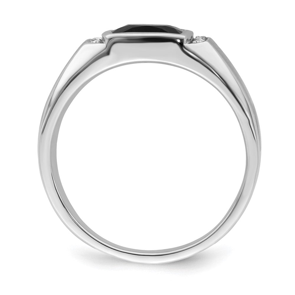 14k White Gold Onyx and Real Diamond Mens Ring
