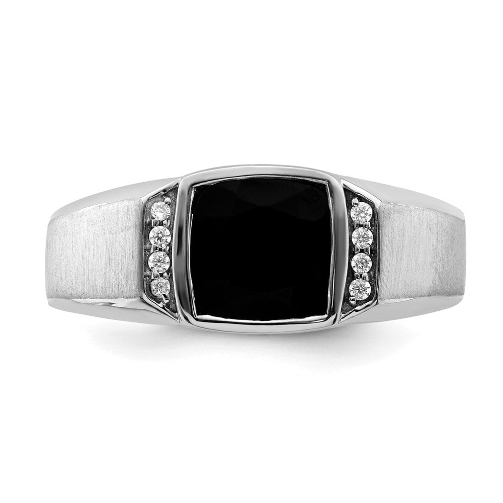 14k White Gold Onyx and Real Diamond Mens Ring