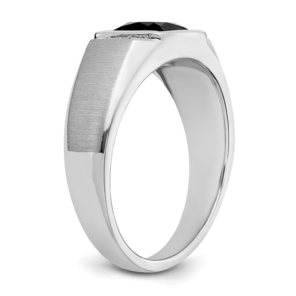 14k White Gold Onyx and Real Diamond Mens Ring