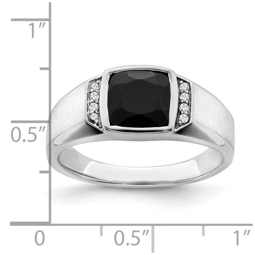 14k White Gold Onyx and Real Diamond Mens Ring