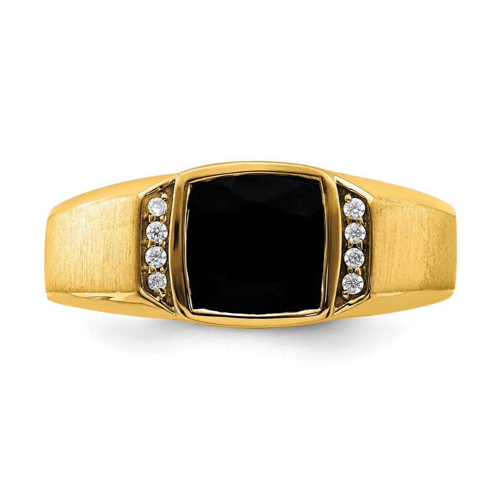 14K Yellow Gold Onyx and Real Diamond Mens Ring