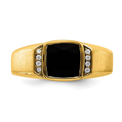 14K Yellow Gold Onyx and Real Diamond Mens Ring