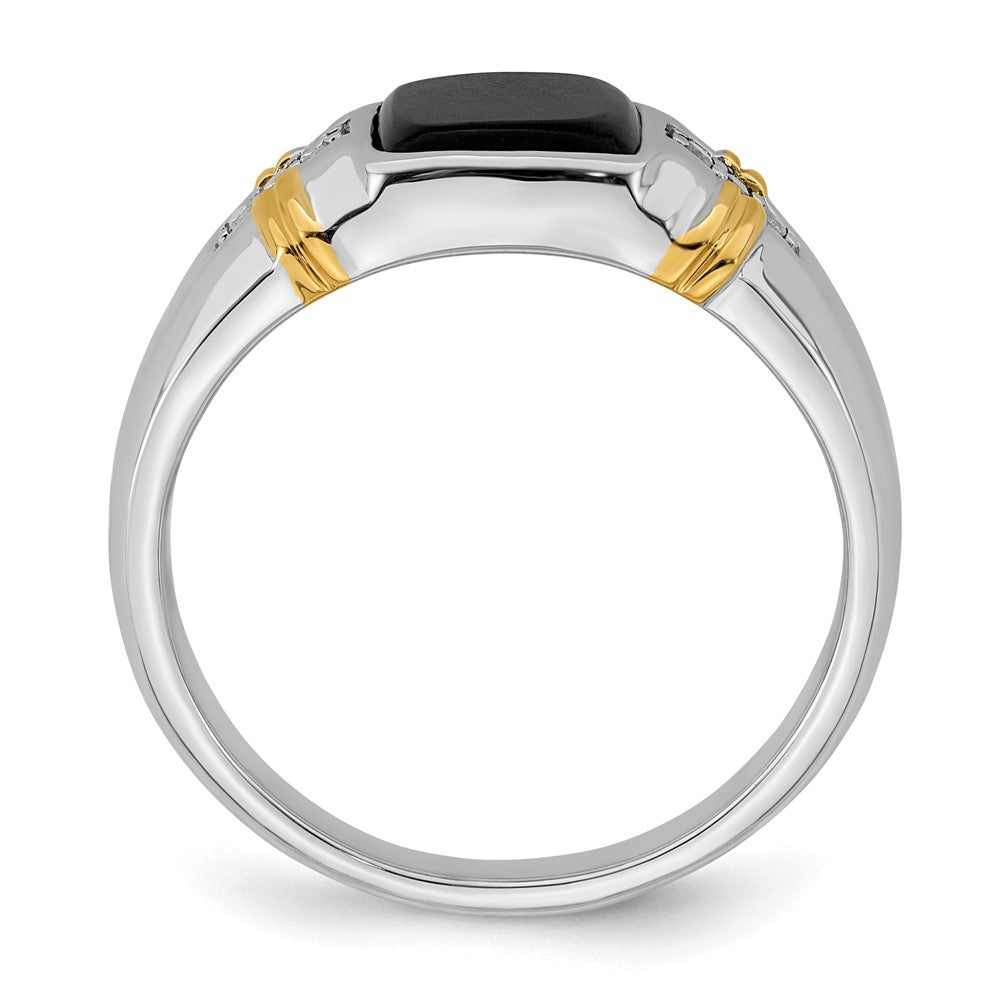 14k Two-Tone Gold Onyx and Real Diamond Mens Ring