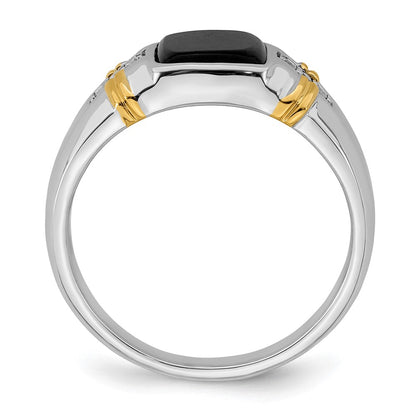 14k Two-Tone Gold Onyx and Real Diamond Mens Ring