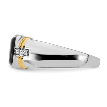 14k Two-Tone Gold Onyx and Real Diamond Mens Ring