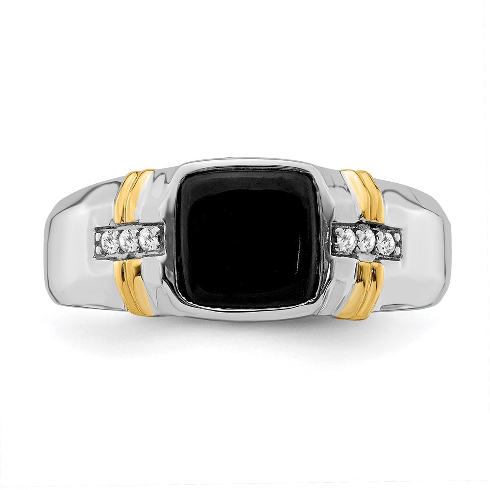 14k Two-Tone Gold Onyx and Real Diamond Mens Ring