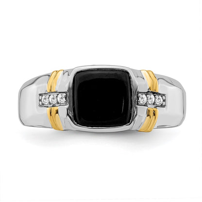 14k Two-Tone Gold Onyx and Real Diamond Mens Ring