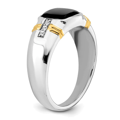 14k Two-Tone Gold Onyx and Real Diamond Mens Ring