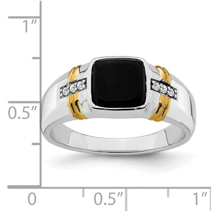 14k Two-Tone Gold Onyx and Real Diamond Mens Ring