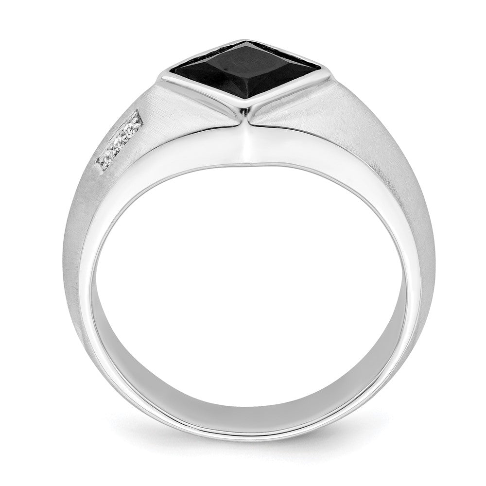 14k White Gold Onyx and Real Diamond Mens Ring