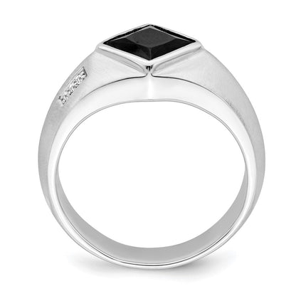 14k White Gold Onyx and Real Diamond Mens Ring