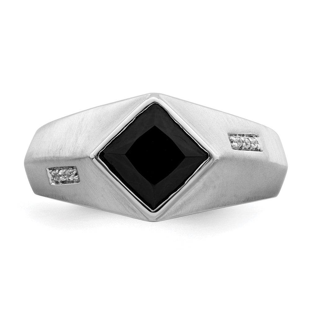 14k White Gold Onyx and Real Diamond Mens Ring