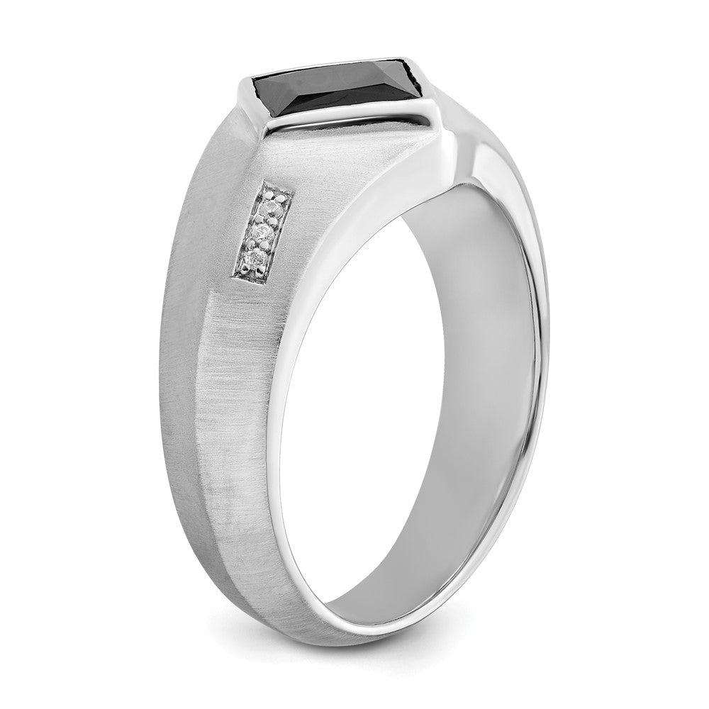 14k White Gold Onyx and Real Diamond Mens Ring