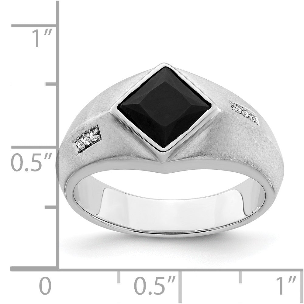 14k White Gold Onyx and Real Diamond Mens Ring
