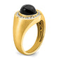 14K Yellow Gold Oval Onyx and Real Diamond Mens Ring