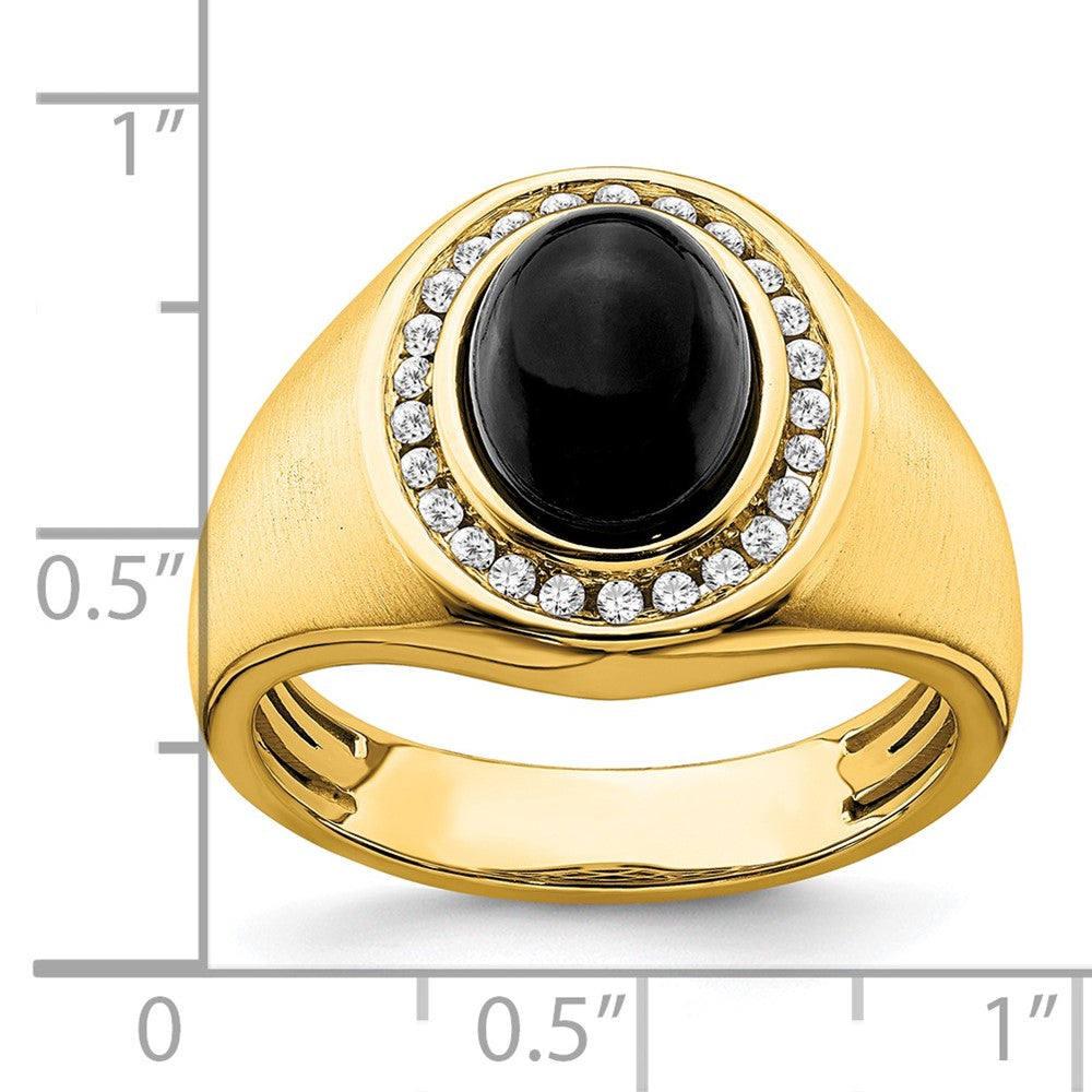14K Yellow Gold Oval Onyx and Real Diamond Mens Ring