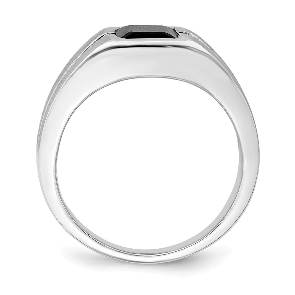 14k White Gold Onyx and Real Diamond Mens Ring