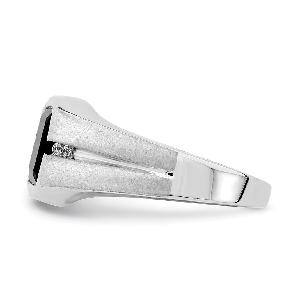 14k White Gold Onyx and Real Diamond Mens Ring