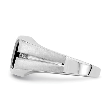 14k White Gold Onyx and Real Diamond Mens Ring