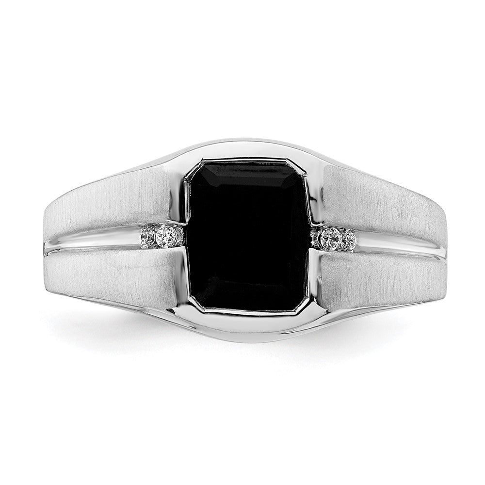 14k White Gold Onyx and Real Diamond Mens Ring