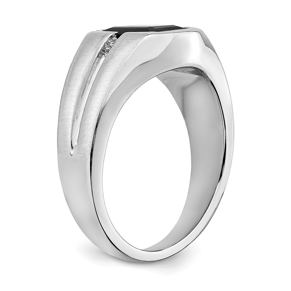 14k White Gold Onyx and Real Diamond Mens Ring