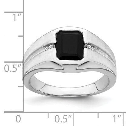 14k White Gold Onyx and Real Diamond Mens Ring