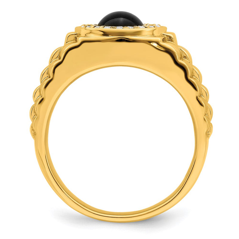 14K Yellow Gold Onyx and Real Diamond Mens Ring
