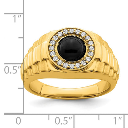 14K Yellow Gold Onyx and Real Diamond Mens Ring