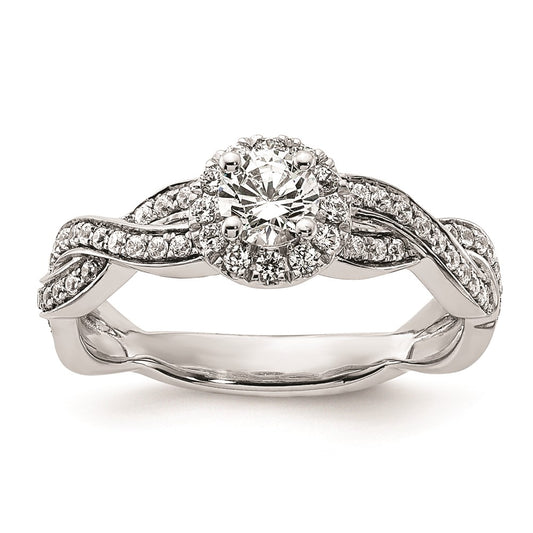 0.33ct. CZ Solid Real 14k White Round Complete By-Pass Engagement Ring