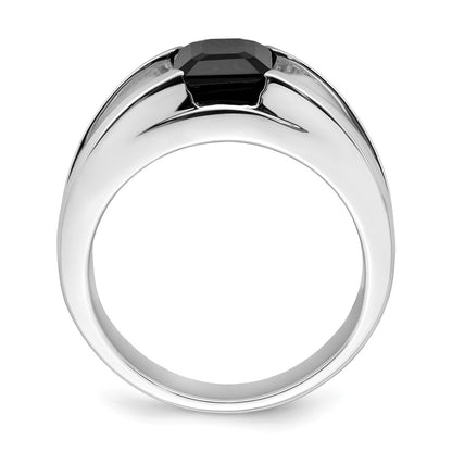 14k White Gold Onyx and Real Diamond Mens Ring